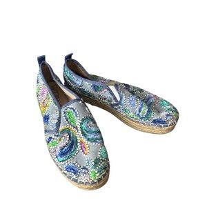 Sam Edelman Blue and Green Embroidered Espadrilles